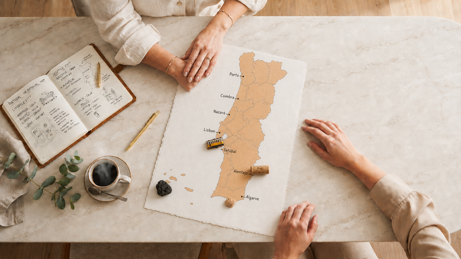 Mapa de Portugal sobre uma mesa